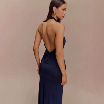 Ins Bodycon Halter Dress Sexy Backless Slim Fit Waist Slimming Maxi Dresses Prom Party Club Clothing For Women - Odeita