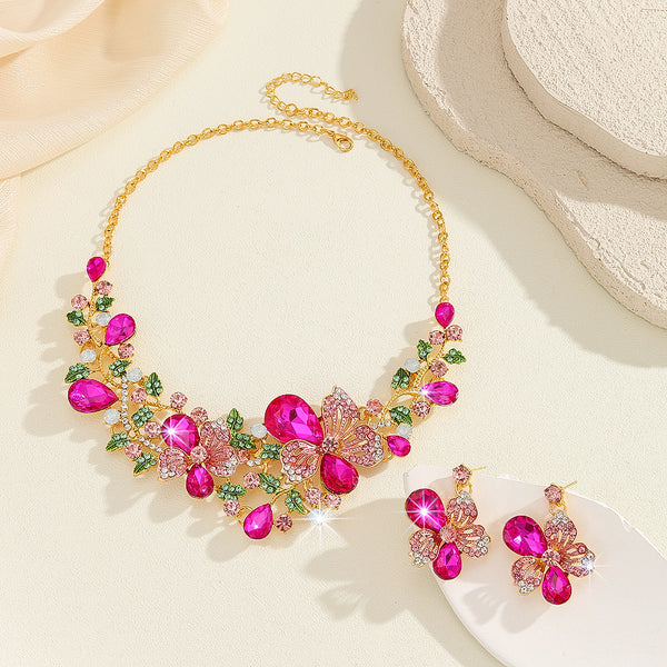 Flower Necklace And Earrings Suite Color