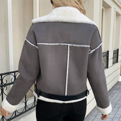 Women's Casual Fashion Polo Collar Plush Jacket Coat - Odeita