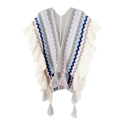 European And American Spring Autumn And Winter Ladies Travel Ethnic Style Ruffled Knitted Shawl - Odeita