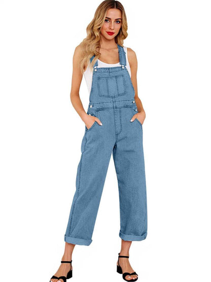 Loose Women's Denim Suspender Pants - Odeita