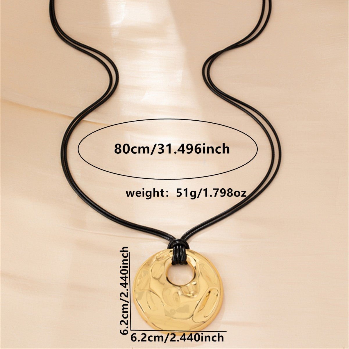 Women's Simple Fashion Oval Pendant Braided Rope Necklace