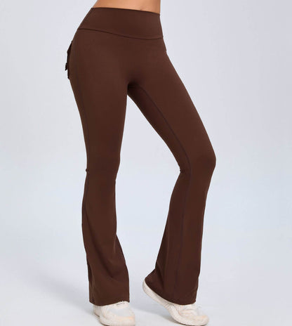 Yoga Fitness Flared Pants With Pockets Ins Fashion Slim High Waist Sports Trousers Scrunch Butt Booty Workout Lifting Leggings - Odeita