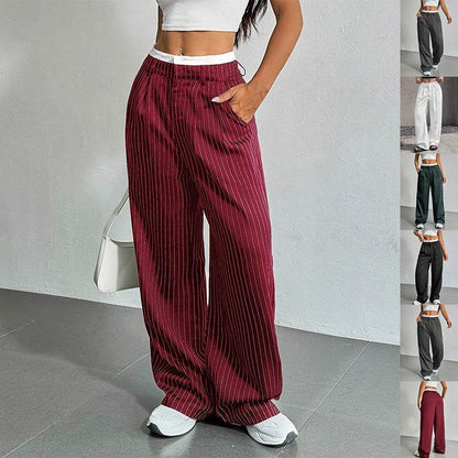 Stripe Printed Trousers Fashion High Waist Straight Leg Pants With Pocket Zipper Casual Suit Pants For Women - Odeita