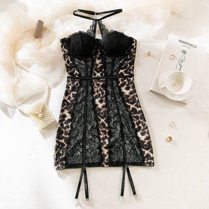 Sexy Leopard Lace Tube Top Dress Ins Fashion Corset A-line Short Dresses For Women Clothing - Odeita