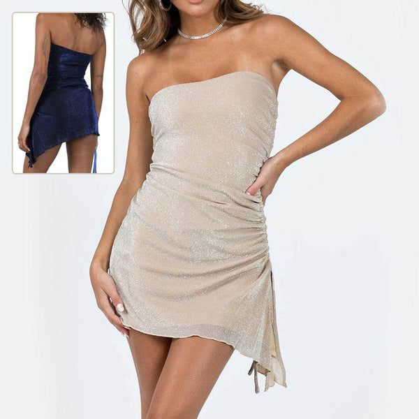 Ins Tube Top Dress With Drawstring Design Summer Backless Dresses For Women Party Club Clothing