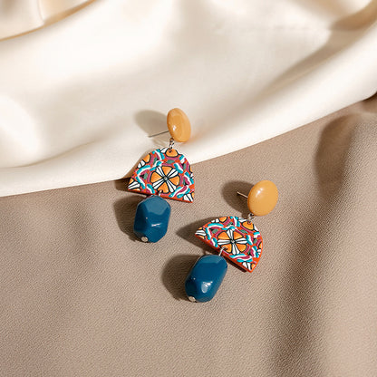 Retro Yellow Blue Contrast Color Acrylic Earrings Irregular Geometry