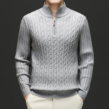 Men's Woolen Half Zipper Thick Casual Long-sleeved Sweater