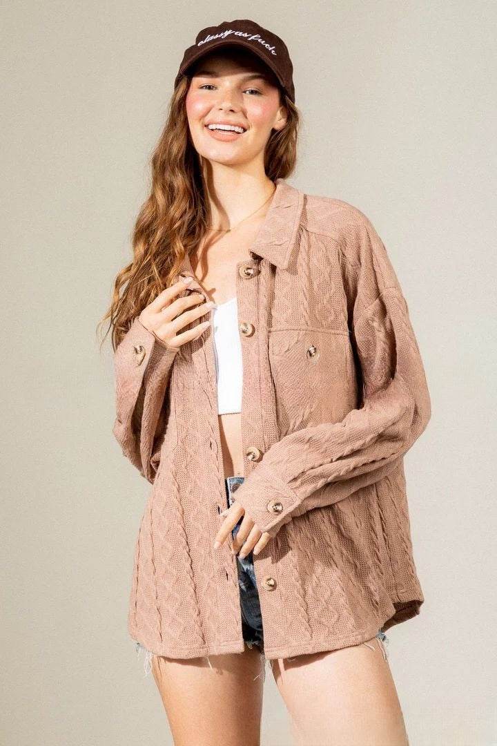 Fashion Large Pocket Twist Knitted Shirt Coat - Odeita