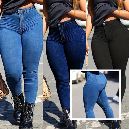 Spring Autumn Women's Skinny Fit Denim Jeans Solid Color High Waist Jeans For Women Oversized Basics Pants Ladies Pencil Pants - Odeita