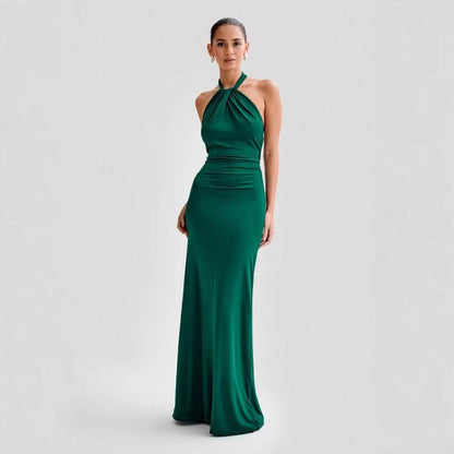 Ins Bodycon Halter Dress Sexy Backless Slim Fit Waist Slimming Maxi Dresses Prom Party Club Clothing For Women - Odeita