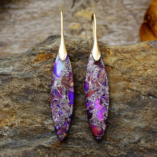 Simple High Quality Leaf Pendant Earrings Eardrops Natural Stone Ornament