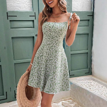 Women's Summer Floral Spaghetti Strap Beach Short Dress,Womens Dresses,Woman Clothing,Woman Clothes,Sundress,New In Dress - Odeita