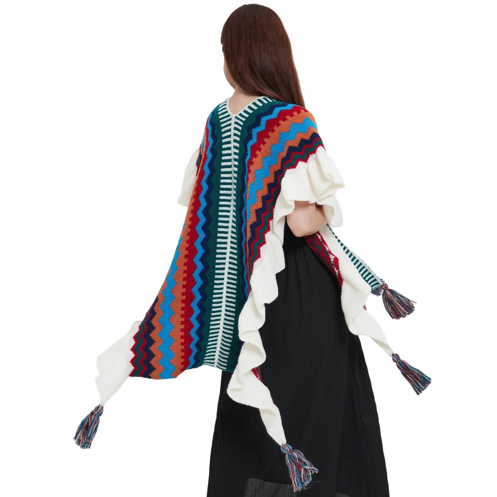 European And American Spring Autumn And Winter Ladies Travel Ethnic Style Ruffled Knitted Shawl - Odeita