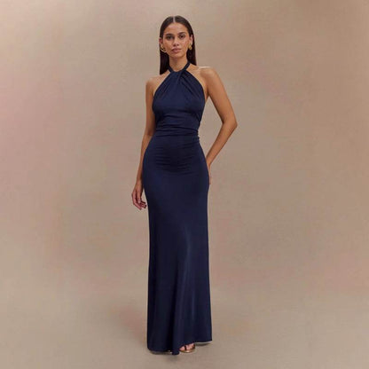 Ins Bodycon Halter Dress Sexy Backless Slim Fit Waist Slimming Maxi Dresses Prom Party Club Clothing For Women - Odeita