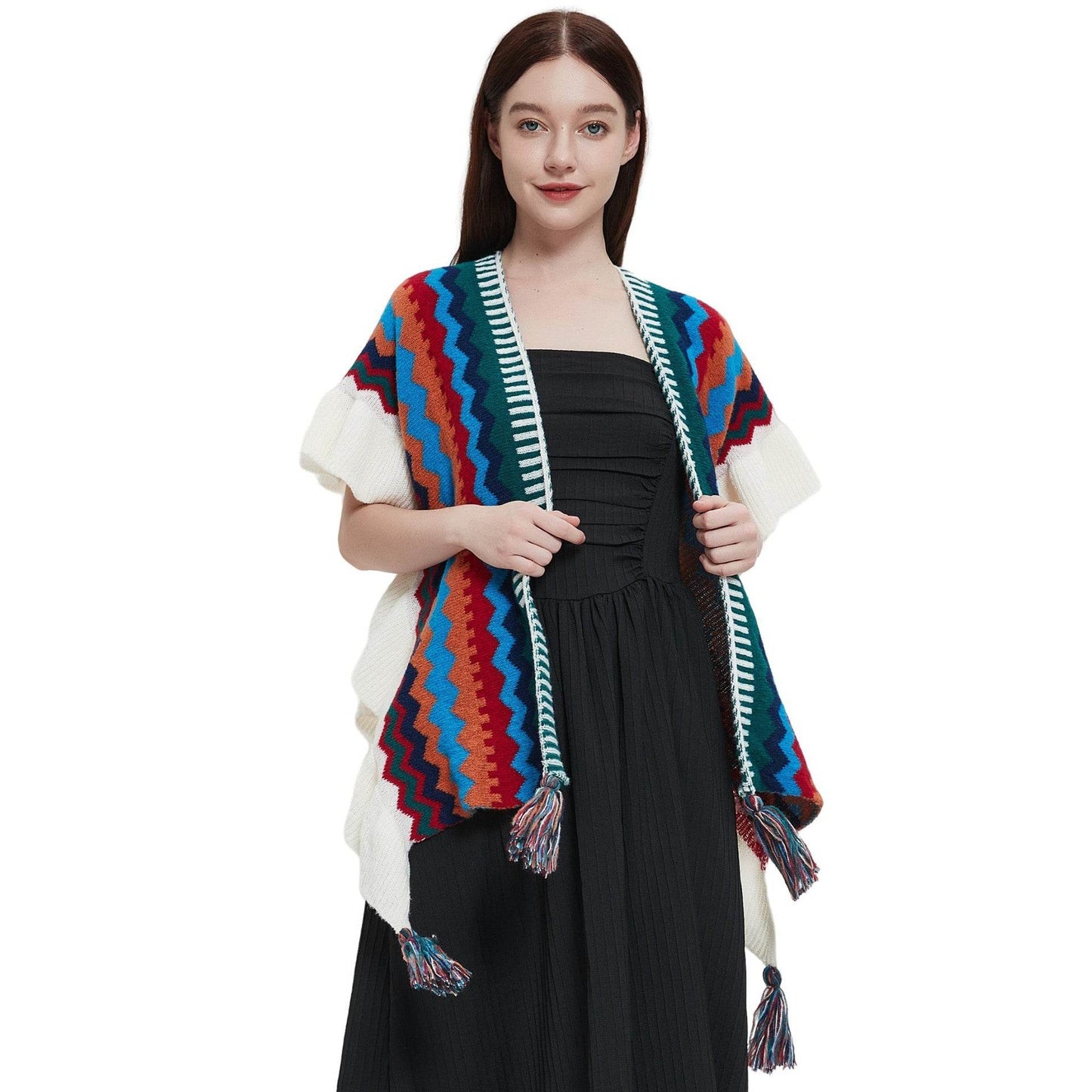 European And American Spring Autumn And Winter Ladies Travel Ethnic Style Ruffled Knitted Shawl - Odeita