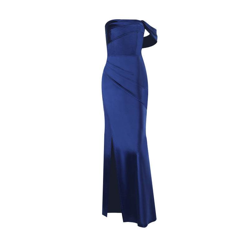 Satin Bridesmaid Dresses For Women Long With Slit Off Shoulder Mermaid Prom Dresses Corset Formal Gown - Odeita