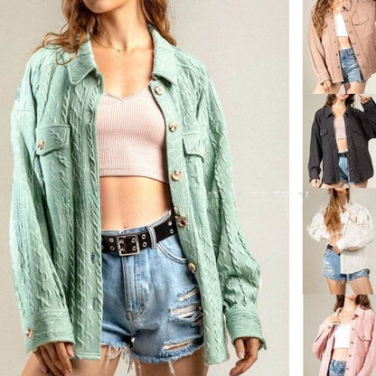 Fashion Large Pocket Twist Knitted Shirt Coat - Odeita