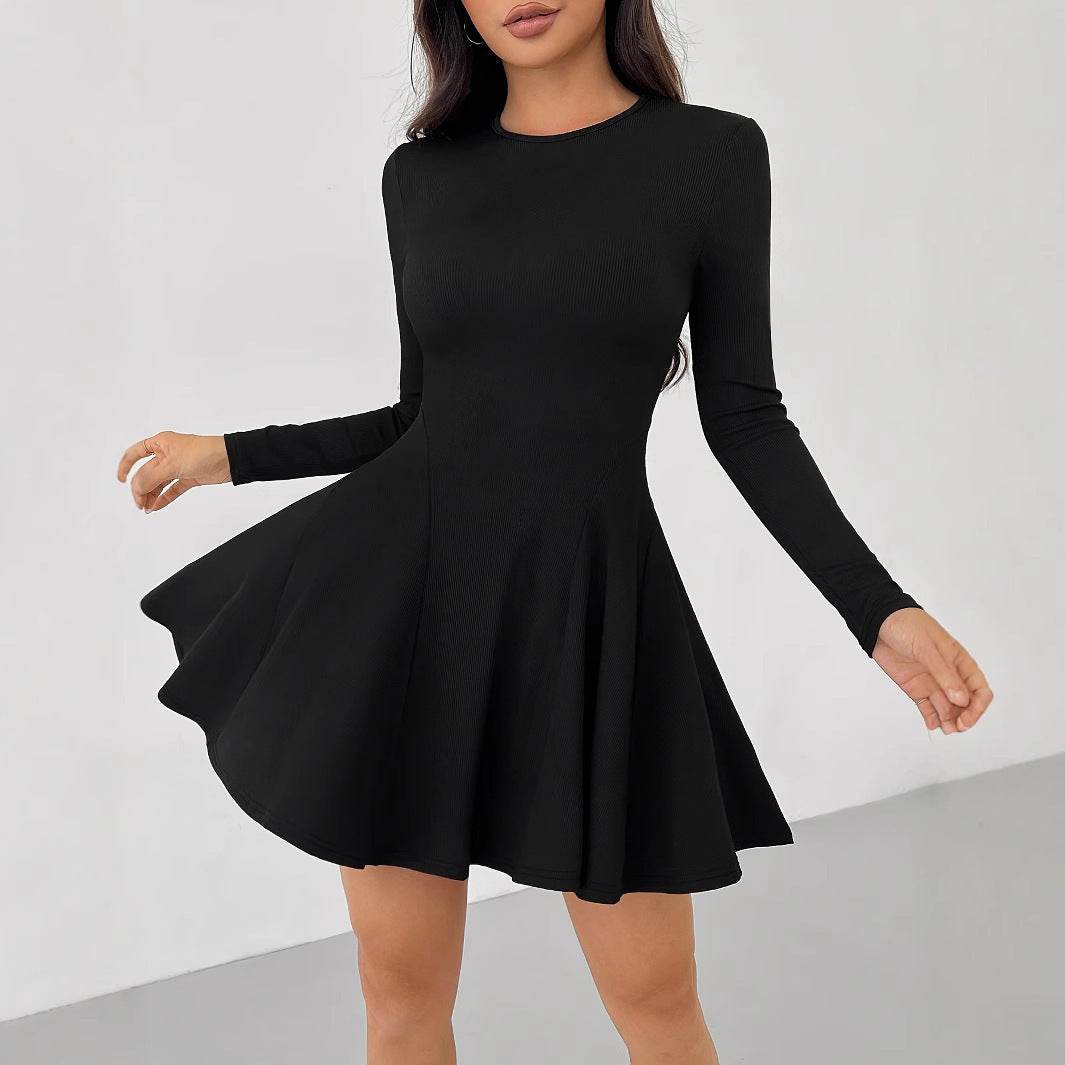 Fashion Solid Color Rib Fabric Dress For Women - Odeita