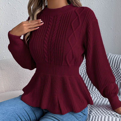 Twist Waist Trimming Ruffles Long Sleeve Pullover - Odeita
