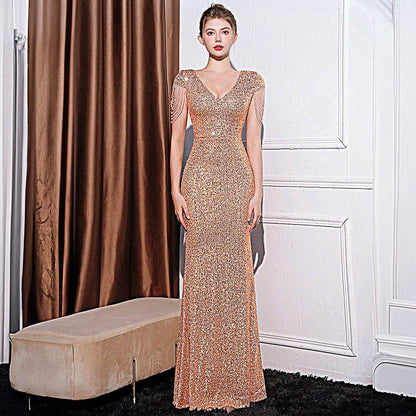 Sequined Slim Fit Slimming Long Dress Women - Odeita