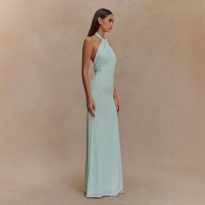 Ins Bodycon Halter Dress Sexy Backless Slim Fit Waist Slimming Maxi Dresses Prom Party Club Clothing For Women - Odeita