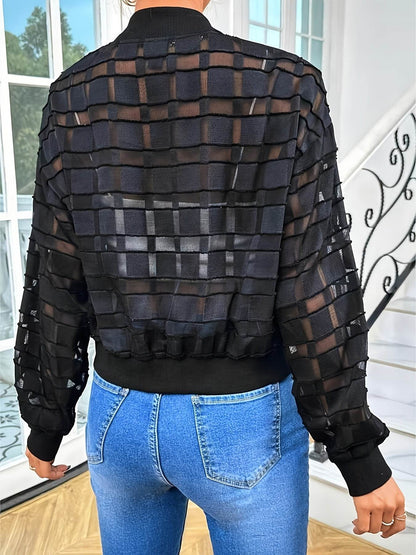 Women's Semi-transparent Thread Zipper Casual Jacket - Odeita