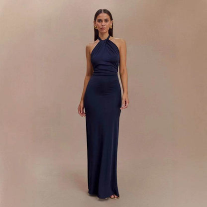 Ins Bodycon Halter Dress Sexy Backless Slim Fit Waist Slimming Maxi Dresses Prom Party Club Clothing For Women - Odeita