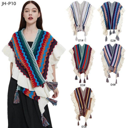European And American Spring Autumn And Winter Ladies Travel Ethnic Style Ruffled Knitted Shawl - Odeita