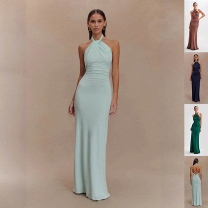 Ins Bodycon Halter Dress Sexy Backless Slim Fit Waist Slimming Maxi Dresses Prom Party Club Clothing For Women - Odeita