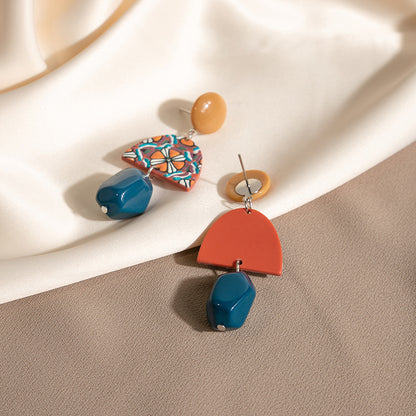 Retro Yellow Blue Contrast Color Acrylic Earrings Irregular Geometry