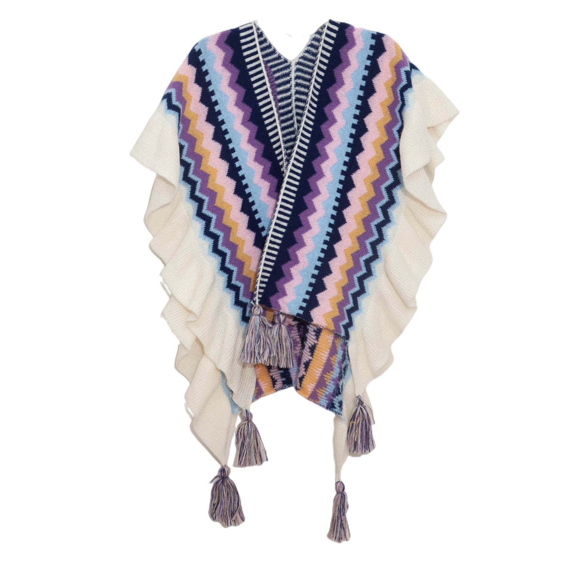 European And American Spring Autumn And Winter Ladies Travel Ethnic Style Ruffled Knitted Shawl - Odeita