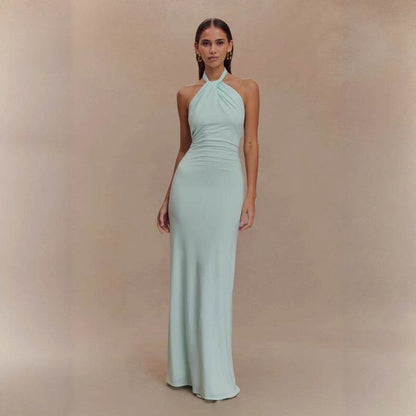 Ins Bodycon Halter Dress Sexy Backless Slim Fit Waist Slimming Maxi Dresses Prom Party Club Clothing For Women - Odeita